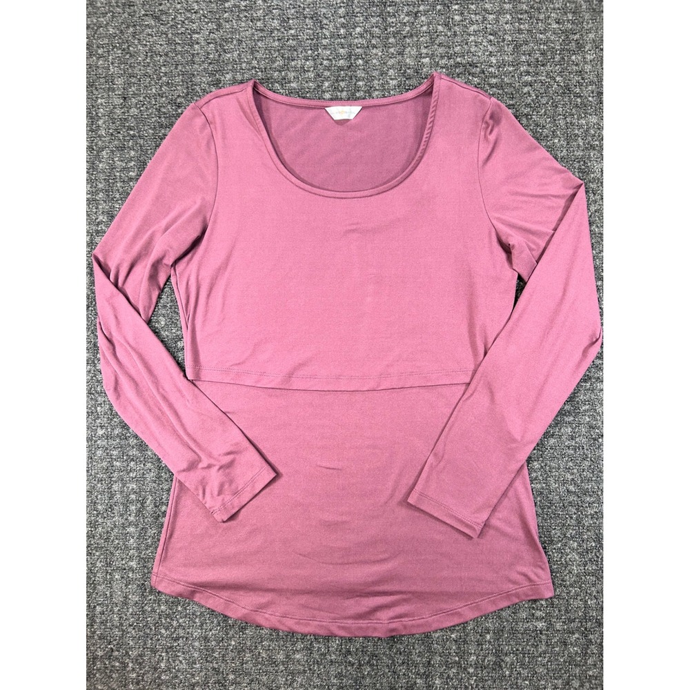 Kindred Bravely Maternity Nursing Top Berry Pink Short Sleeve Scoop Neck Medium